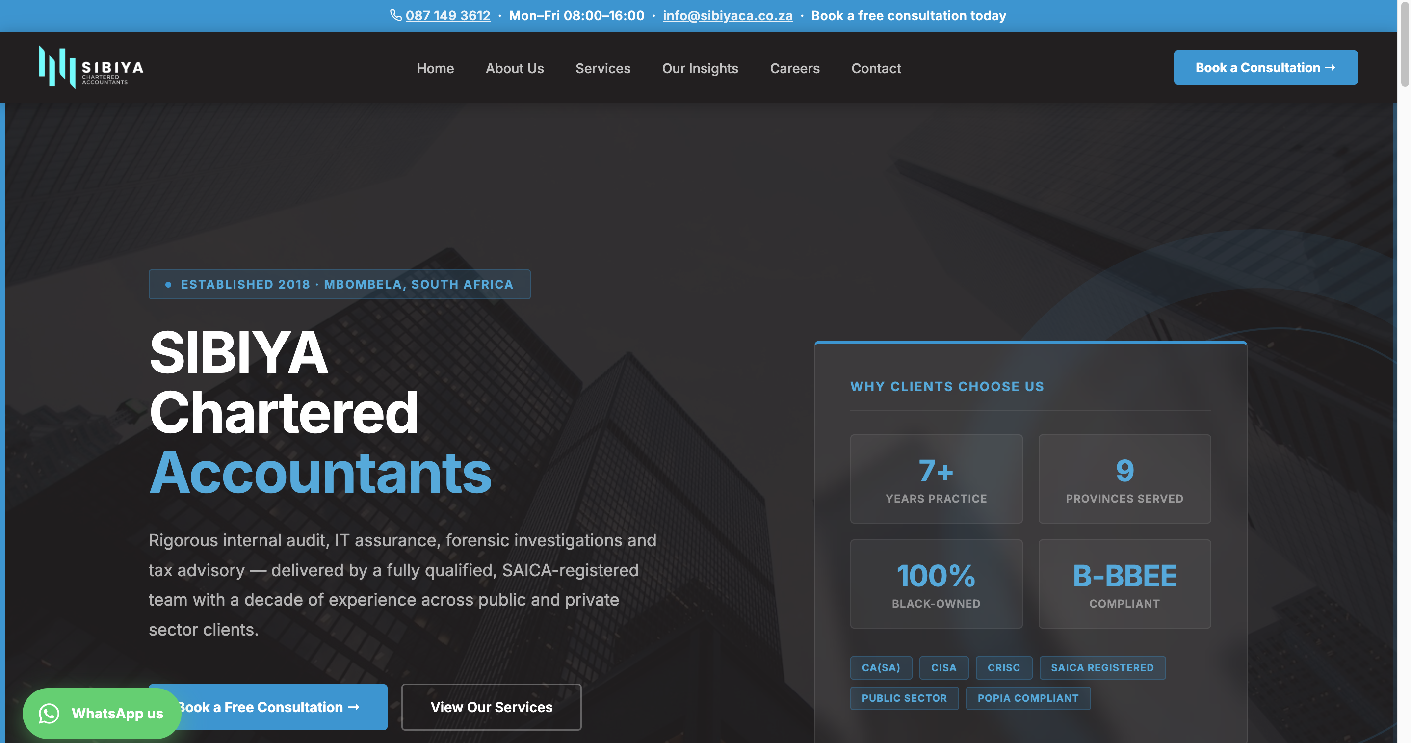 Sibiya Chartered Accountants website screenshot